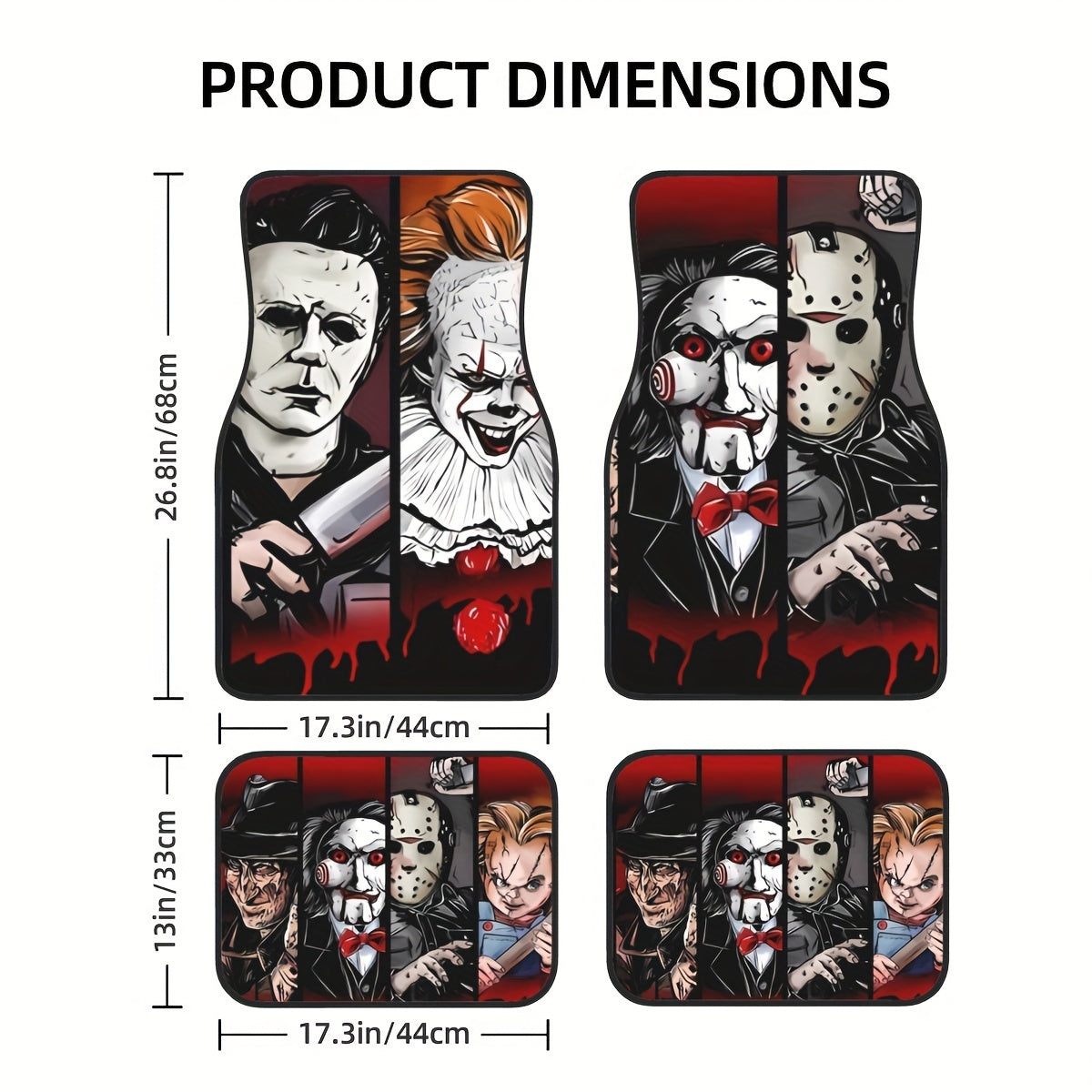 4pcs Anime Halloween Car Floor Mats Set - Fit, Non-Slip, Waterproof & Easy to Clean - Perfect for Front & Rear Seats