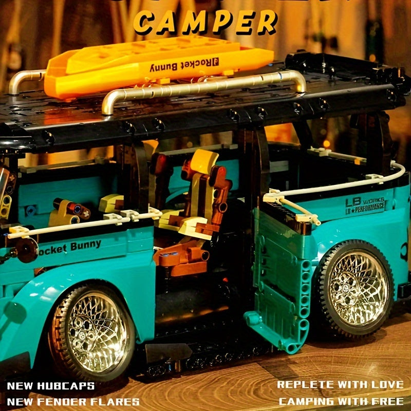 2550pcs 1:10 low lying explosive modified T1 camping vehicle small particle puzzle assembly plug-in block car model high difficulty assembly technology mechanical block toy