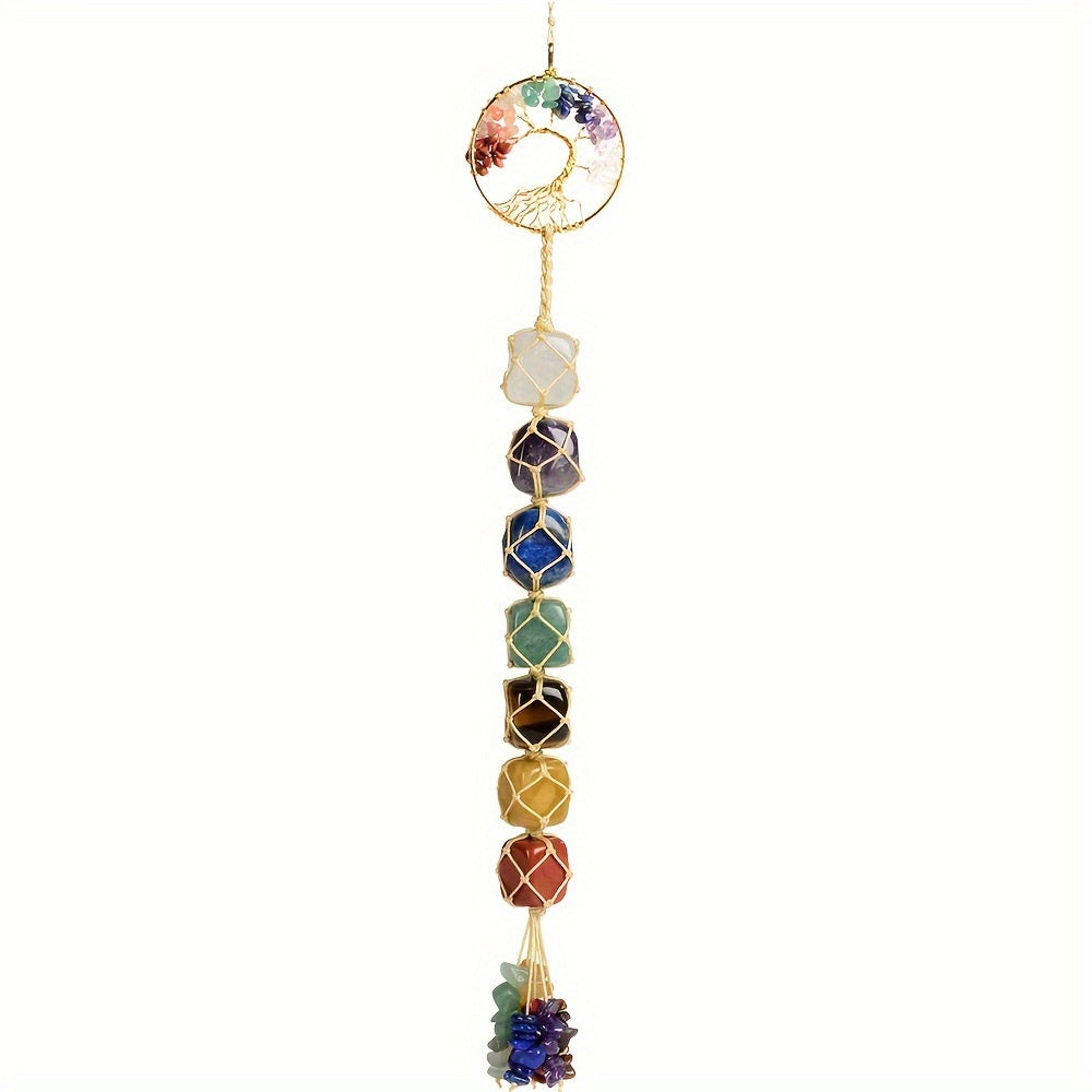 1pc Tree Of Life Chakra Stones Hanging Ornaments Car Rear View Mirrors Decor Healing Crystal Accessories For Home Decor