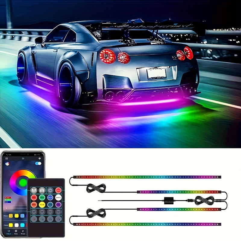 Wireless 4PCS RGB Car Underglow Lighting Kit - Music Sync, Durable Build, Remote Control for Vehicle Ambiance Enhancement