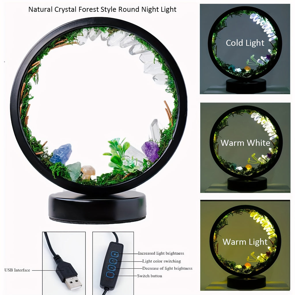 [Natural Crystal Lamp] Natural Crystal Table Lamp - Forest Eco Style Ambient Lamp - Therapeutic Crystal Night Lamp with USB Port and 3 Colours Dimming Patterns for Bedroom Bedside Lamp Office Desk Lamp Home Decor Holiday Gift