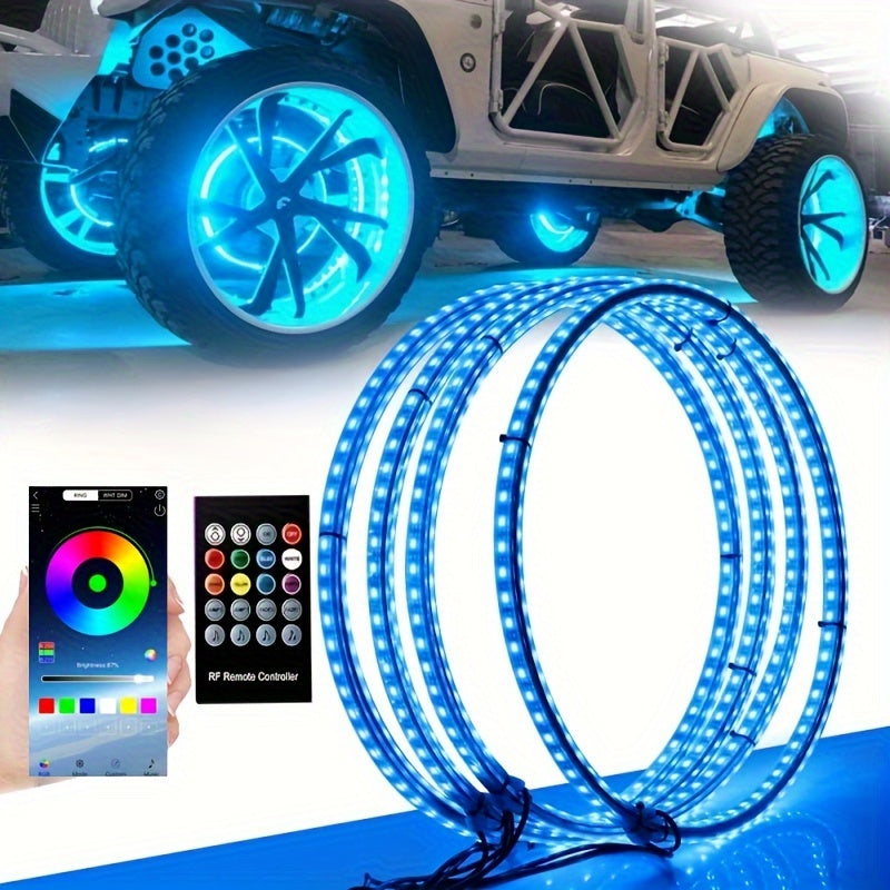 Car Environment Lights, 15.5 Inch Wheel Light Kit, Christmas Decoration, Truck Wheel Rock Lights, Can Be Controlled By Remote Control And APP Simultaneously Lock Function, Mobile App Music Rhythm Control LED Lights, Car High