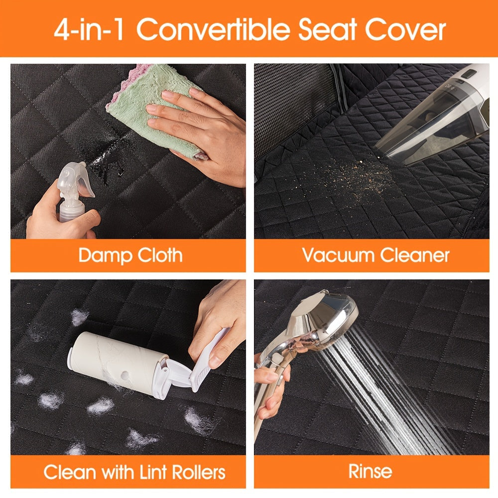 100% Waterproof 4-in-1 Dog Car Seat Cover Hammock - Durable Nonslip Fabric Protector with Big Mesh Window for Cars Trucks SUVs - Scratchproof, Easy to Clean, Pet-Friendly Design - Black by nzonpet