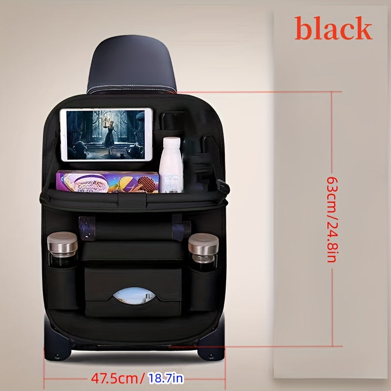 1/2pcs Upgrade Your Car Trip With The All-Ln-One Multi-Function Bag Storage Rear Seat Organizer - Lncluding Foldable Table Tray, Floor Mat, Tissue Box, Cup Holder, Umbrella Holder, Laptop Table And Car Tray!