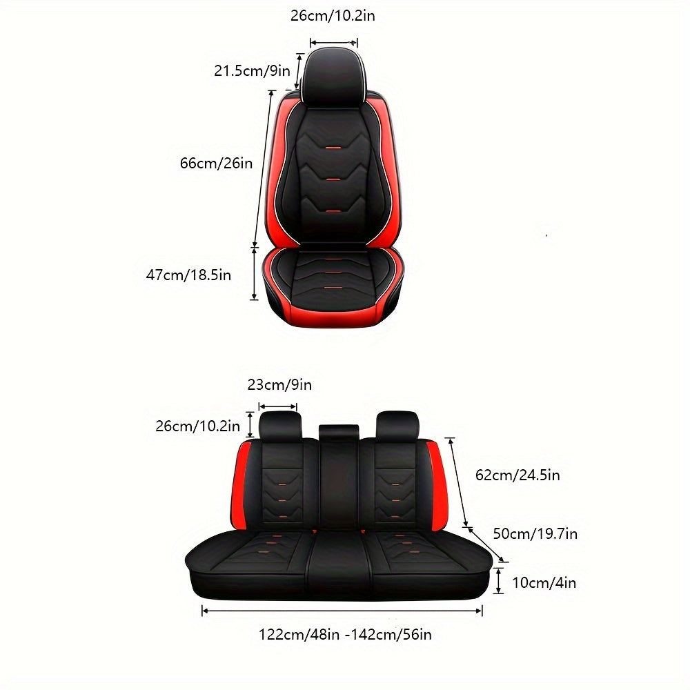Full Set 5 Seats Car Seat Cover Faux Leather Waterproof Adjustable Rear Bench Pad Full Coverage Seat Cushion Protector Universal fit