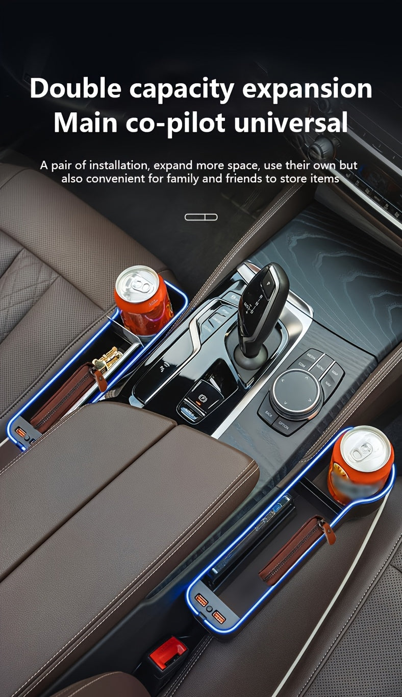 Car Seat Slot Storage Box, ABS Resin, with Mobile Phone Holder, Charger, Ambient Lighting, Center Control Armrest, for Car Interior