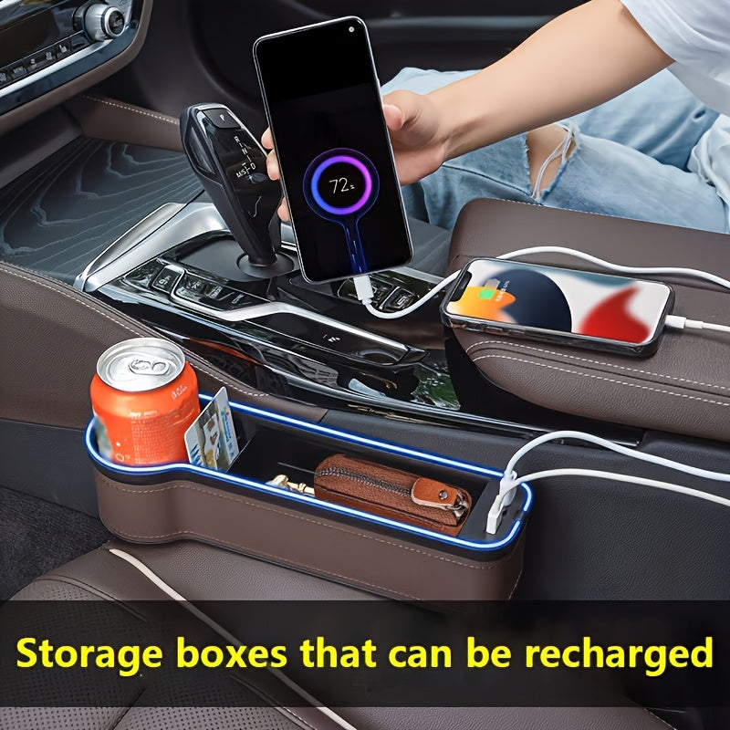 Car Seat Slot Storage Box, ABS Resin, with Mobile Phone Holder, Charger, Ambient Lighting, Center Control Armrest, for Car Interior