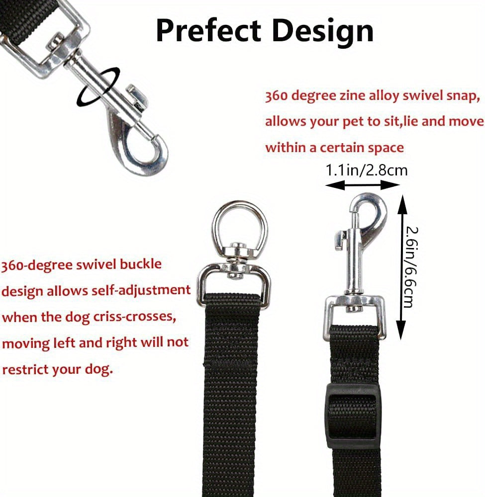 Adjustable No-Pull Dog Leash Suitable for Outdoor Walking & Car Travel - 3-Way Car Seat Belt Harness for Dogs, for Hiking, Camping, Vehicle Rides