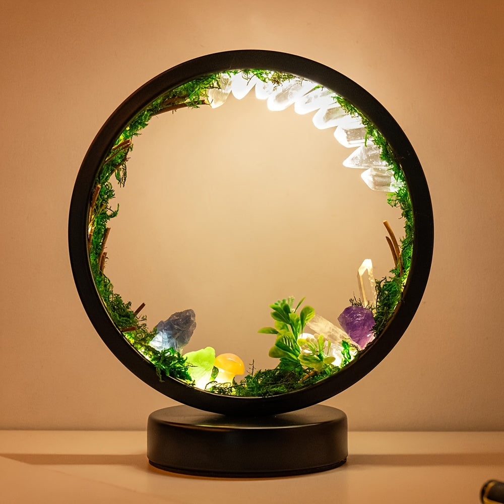 [Natural Crystal Lamp] Natural Crystal Table Lamp - Forest Eco Style Ambient Lamp - Therapeutic Crystal Night Lamp with USB Port and 3 Colours Dimming Patterns for Bedroom Bedside Lamp Office Desk Lamp Home Decor Holiday Gift