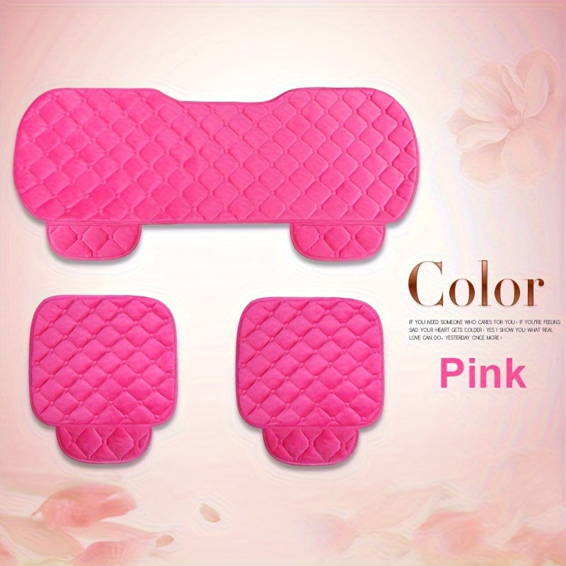 Diamond Pattern Plush Car Seat Cover Set - Universal Fit Warm Winter Automotive Seat Cushions, 3-Piece Vehicle Seat Pad Kit with Secure Buckle System for Car Interior Accessories