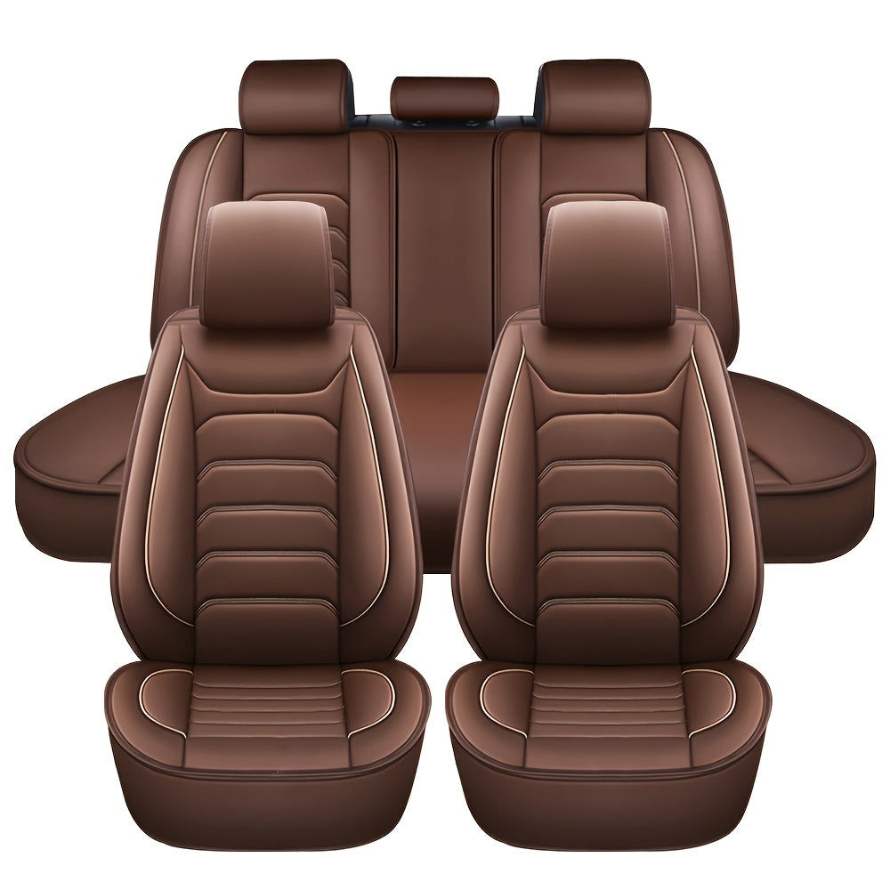 5-Seat Full Set Faux Leather Car Seat Covers - Waterproof All-Weather Protection, Full Surrounded Cushion Protector with Soft Foam Padding, Precise Fit for Cars, Trucks, Sedans & SUVs - Easy Installation, Durable Automotive I