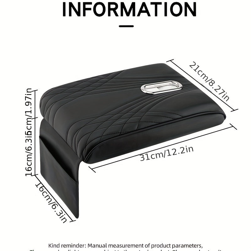 1pc Car Central Armrest Box Heightening Pad, PU Leather Memory Cotton Armrest Box Pad With Tissue Box And Storage Bag