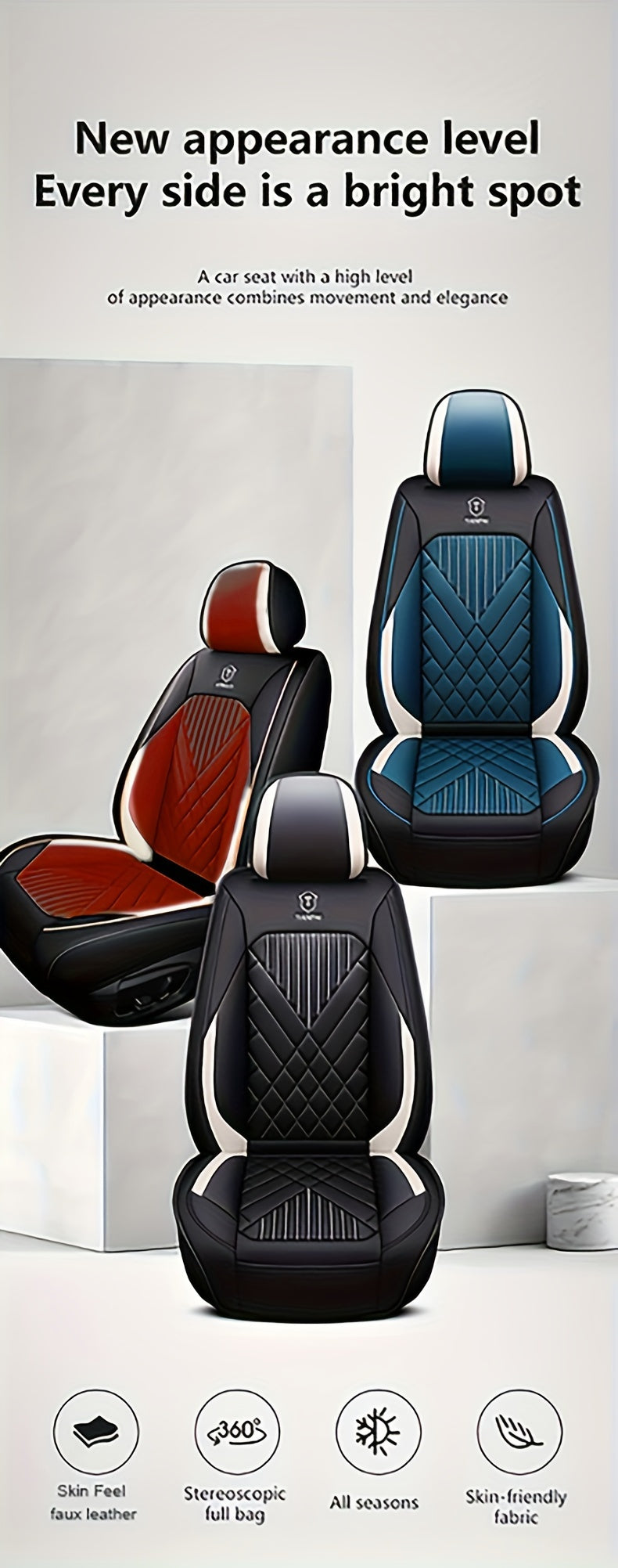 Luxury Full Faux Leather Car Seat Covers - Fit for 5-Seater Vehicles, Breathable & Stylish, All-Season Comfort