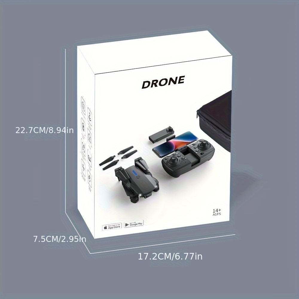 Intelligent aerial drone E88 single camera with dual batteries and replacement blades, equipped with protective frame and quadcopter, wireless connection, mobile phone remote control of unmanned aerial vehicle, aerial camera,