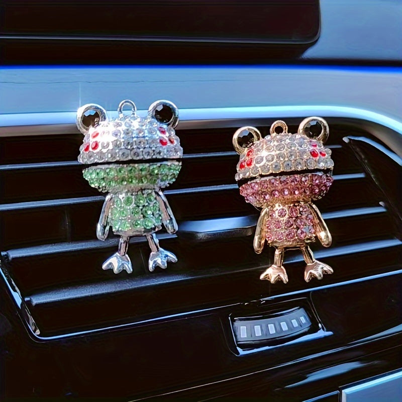1pc Rhinestone Frog Design Car Air Outlet Aromatherapy Diffuser Clip, Shiny Cartoon Frog Shape Car Perfume Clip, Car Air Outlet Decoration Accessories
