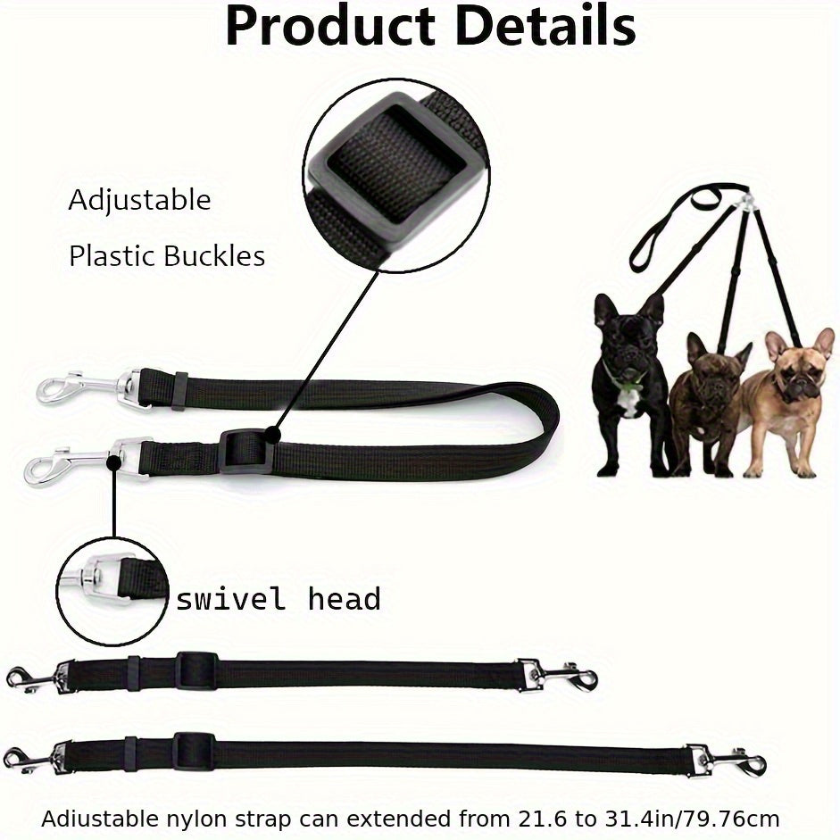 Adjustable No-Pull Dog Leash Suitable for Outdoor Walking & Car Travel - 3-Way Car Seat Belt Harness for Dogs, for Hiking, Camping, Vehicle Rides