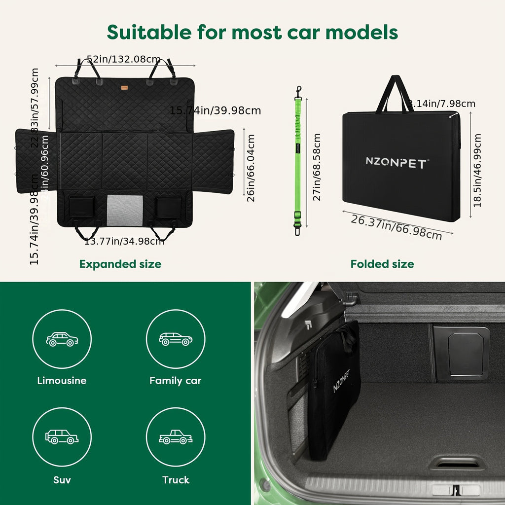 Heavy-Duty Dog Car Seat Cover & Back Seat Extender with Mesh Window, Quilted Fabric, Waterproof, 300 lbs Capacity - Ideal for SUVs and Trucks, Black, Seat Covers for Car