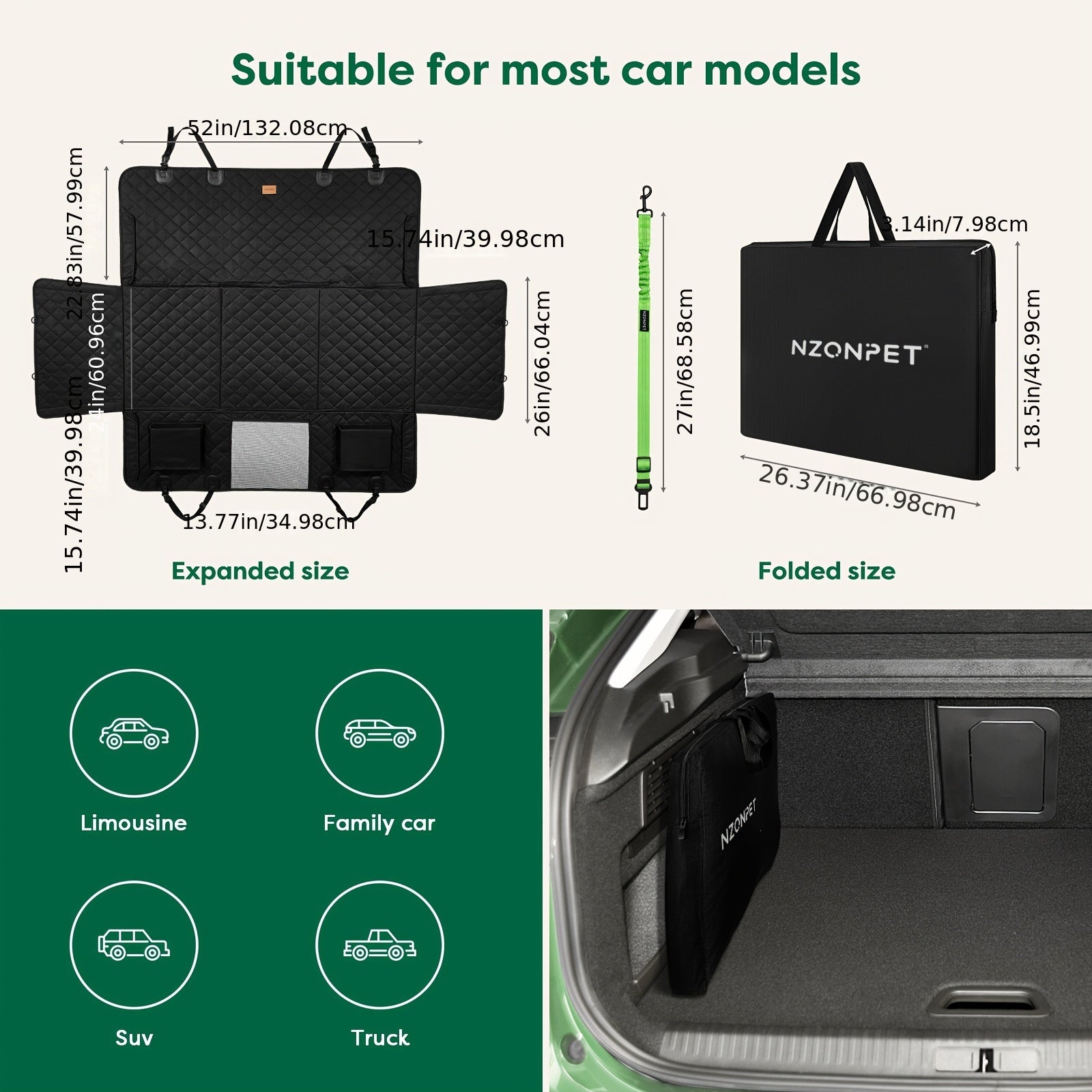 Heavy-Duty Dog Car Seat Cover & Back Seat Extender with Mesh Window, Quilted Fabric, Waterproof, 300 lbs Capacity - Ideal for SUVs and Trucks, Black, Seat Covers for Car