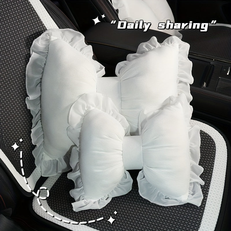 1 Set Creative Butterfly Lace Edge Car Headrest and Lumbar Support Cushion - Breathable Polyester Fiber Neck Pillow and Seat Back Pillow for All Seasons, Comfortable Vehicle Accessories
