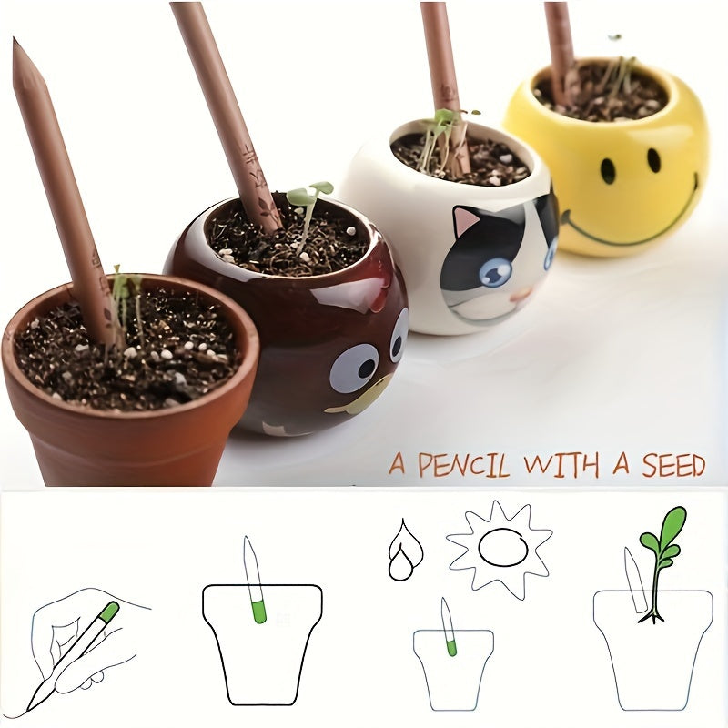 Plantable Wooden Pencil with Herb Seeds - Eco-Friendly Graphite Writing Pens with Flower Fruits - Sustainable Organic Gift for Gardeners and Writers