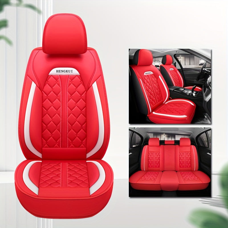 Five Seats Full Coverage Car Seat Covers Set - Premium Three-Dimensional PU Leather, Universal Fit for SUV Off-Road Vehicles, Adjustable and Durable, Winter High-End Design for Ultimate Comfort and Protection