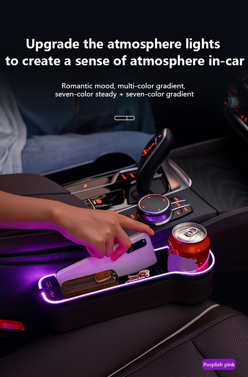 Car Seat Slot Storage Box, ABS Resin, with Mobile Phone Holder, Charger, Ambient Lighting, Center Control Armrest, for Car Interior