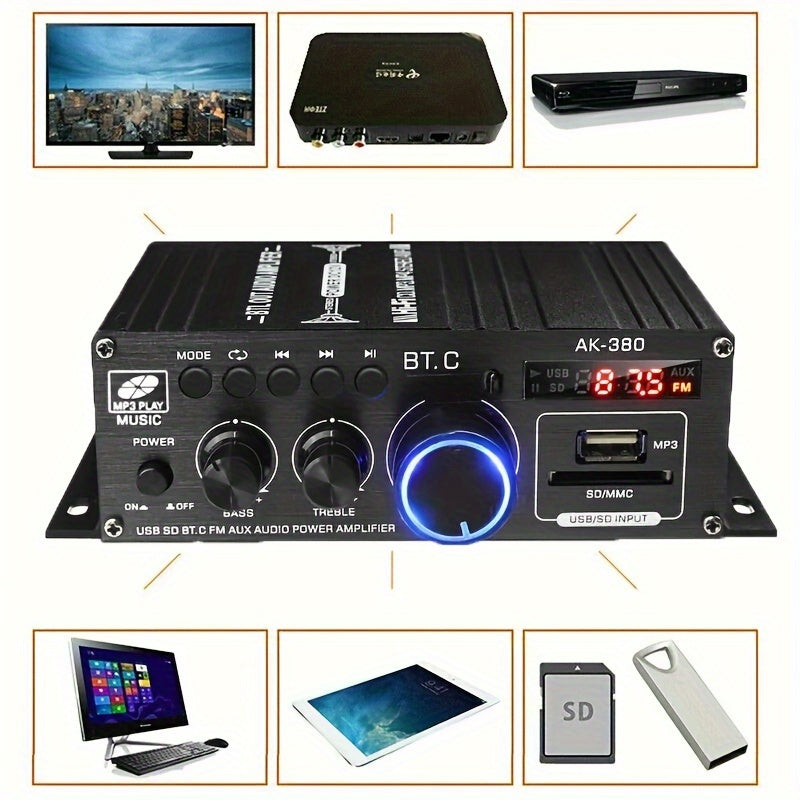 1 Set Premium 800W 2-Channel Mini HIFI BT Power Amplifier - Hi-Fi Audio Stereo Amp for Home & Car with Built-in FM Radio - Wireless Connectivity, Portable, Premium Build Quality