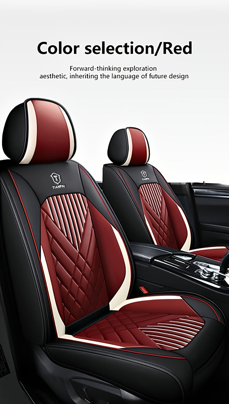 Luxury Full Faux Leather Car Seat Covers - Fit for 5-Seater Vehicles, Breathable & Stylish, All-Season Comfort