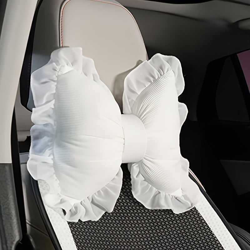 1 Set Creative Butterfly Lace Edge Car Headrest and Lumbar Support Cushion - Breathable Polyester Fiber Neck Pillow and Seat Back Pillow for All Seasons, Comfortable Vehicle Accessories