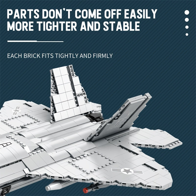 Reobrix 1837PCS Military Fighter Jet Building Set – Authentic F-22 Raptor Stealth Aircraft Model Kit, Durable ABS, for Adults & Teens 14+, Detailed Collector's Series Vehicle Theme