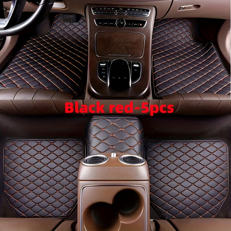 Universal Fit 5-Piece Set Waterproof PU Leather Car Floor Mats With Artificial Diamond Pattern - Easy Installation, Enhanced Interior Protection