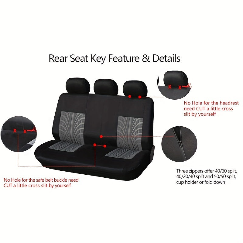 Fashion Tire Track Detail Style Universal Car Seat Covers Fits Most Brand Vehicle