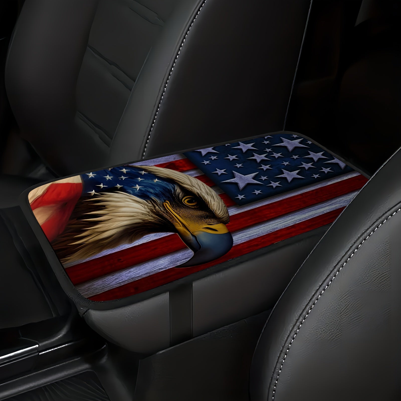1pc Premium American Flag Eagle Pattern Car Center Console Cover - Bench Seat Consoles with Armrest Box Pad, Soft Touch Interior Decoration, and Stylish Design for Enhanced Driving Experience