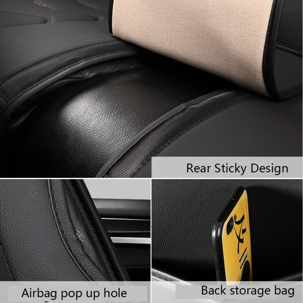 5 Seat PU Leather Car Seat Cover Cushion Full Coverage All Seasons Car Protector Big Storage Bag Anti-slip Design Fitted Breathable Waterproof Water-resistant Universal Fit Most Car SUV Truck