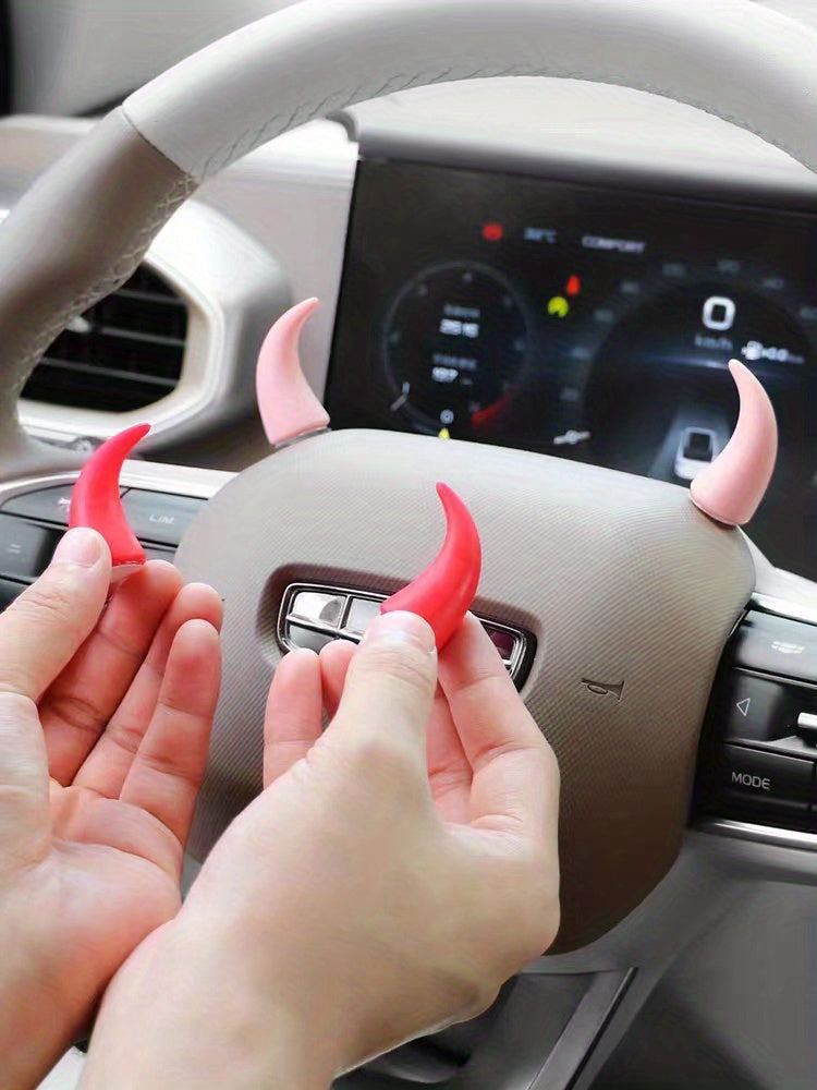 2pcs Mini Devil Horn Car Steering Wheel Decals - Cute & Creative Dashboard Accessories for Vehicle Air Vent
