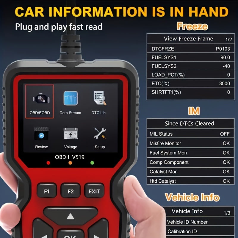OBD2 Diagnostic Scanner V519 - Advanced Car Fault Code Reader, Universal Vehicle Engine System Analyzer, Plug and Play USB, No Battery Required, Resin Material - Instant OBD II Error Detection & Comprehensive Auto Diagnostic