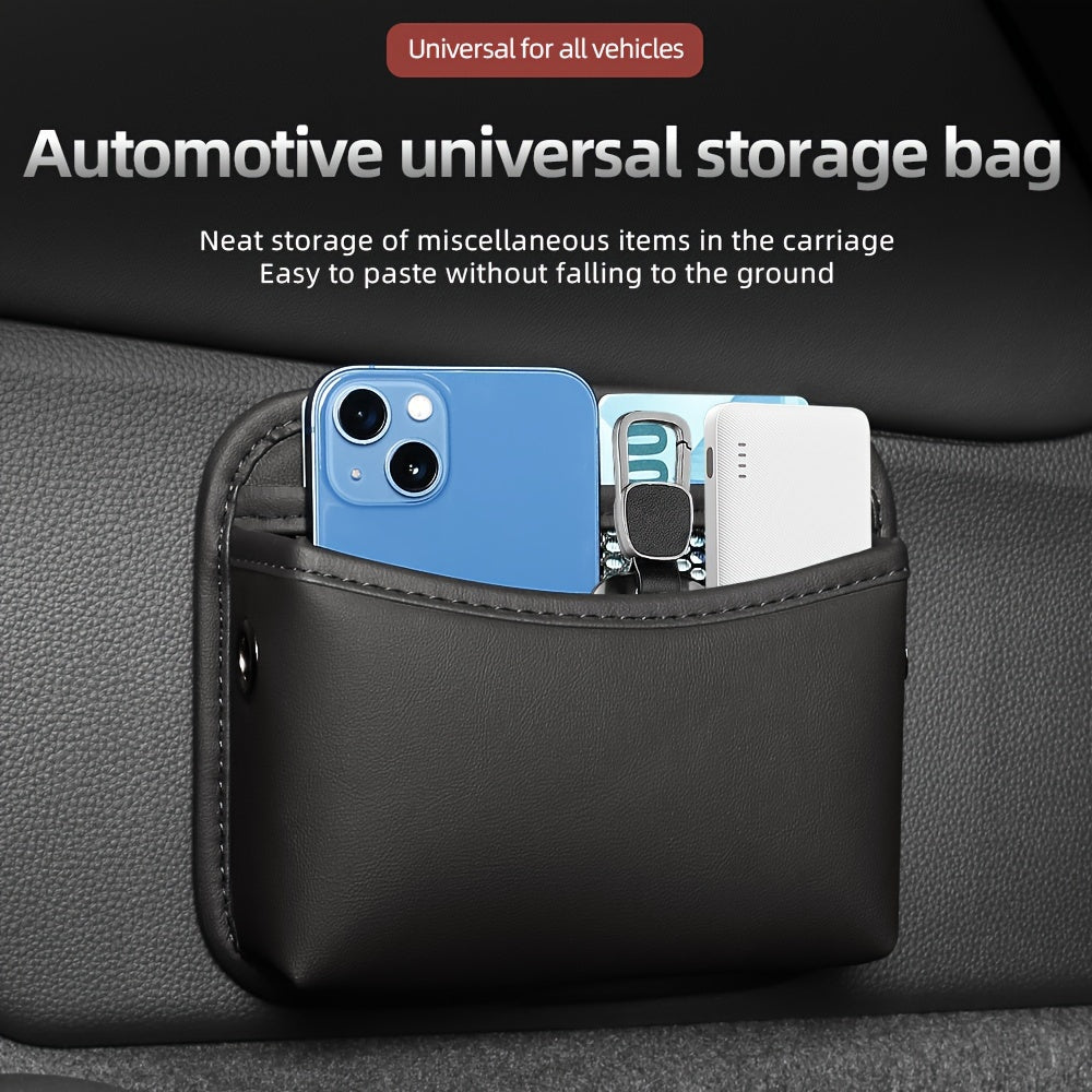 PU Leather Car Side Pocket Organizer - Universal Cell Phone and Sunglasses Holder for Car Seat Gap, Door, Window, Console - Car Accessories Storage Pouch