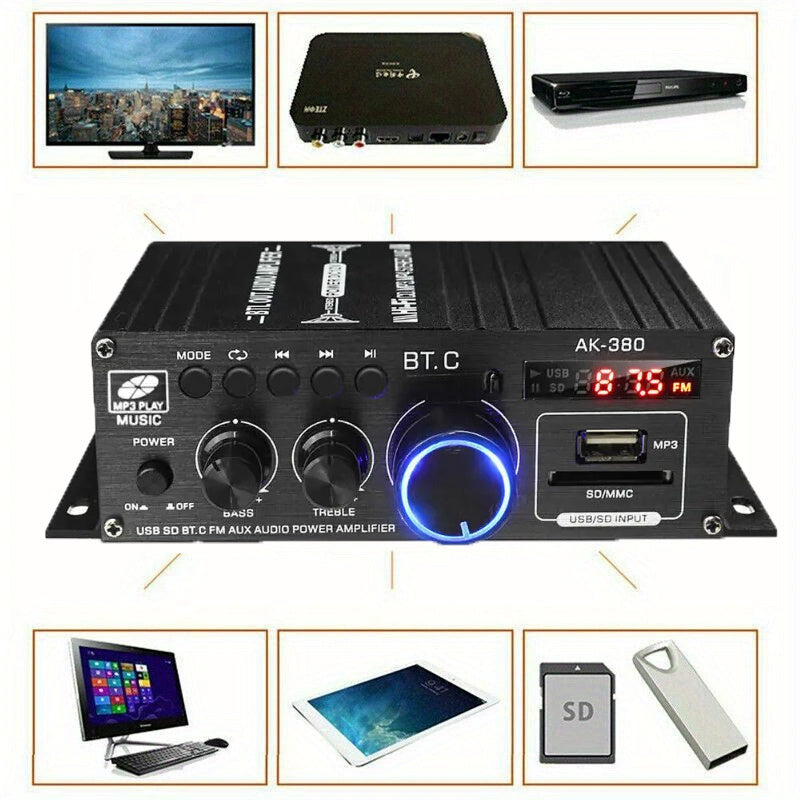 1 Set Premium 800W 2-Channel Mini HIFI BT Power Amplifier - Hi-Fi Audio Stereo Amp for Home & Car with Built-in FM Radio - Wireless Connectivity, Portable, Premium Build Quality