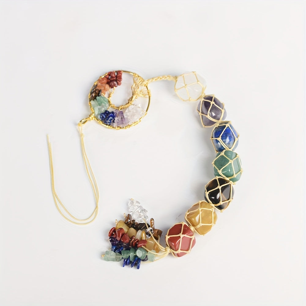 1pc Tree Of Life Chakra Stones Hanging Ornaments Car Rear View Mirrors Decor Healing Crystal Accessories For Home Decor