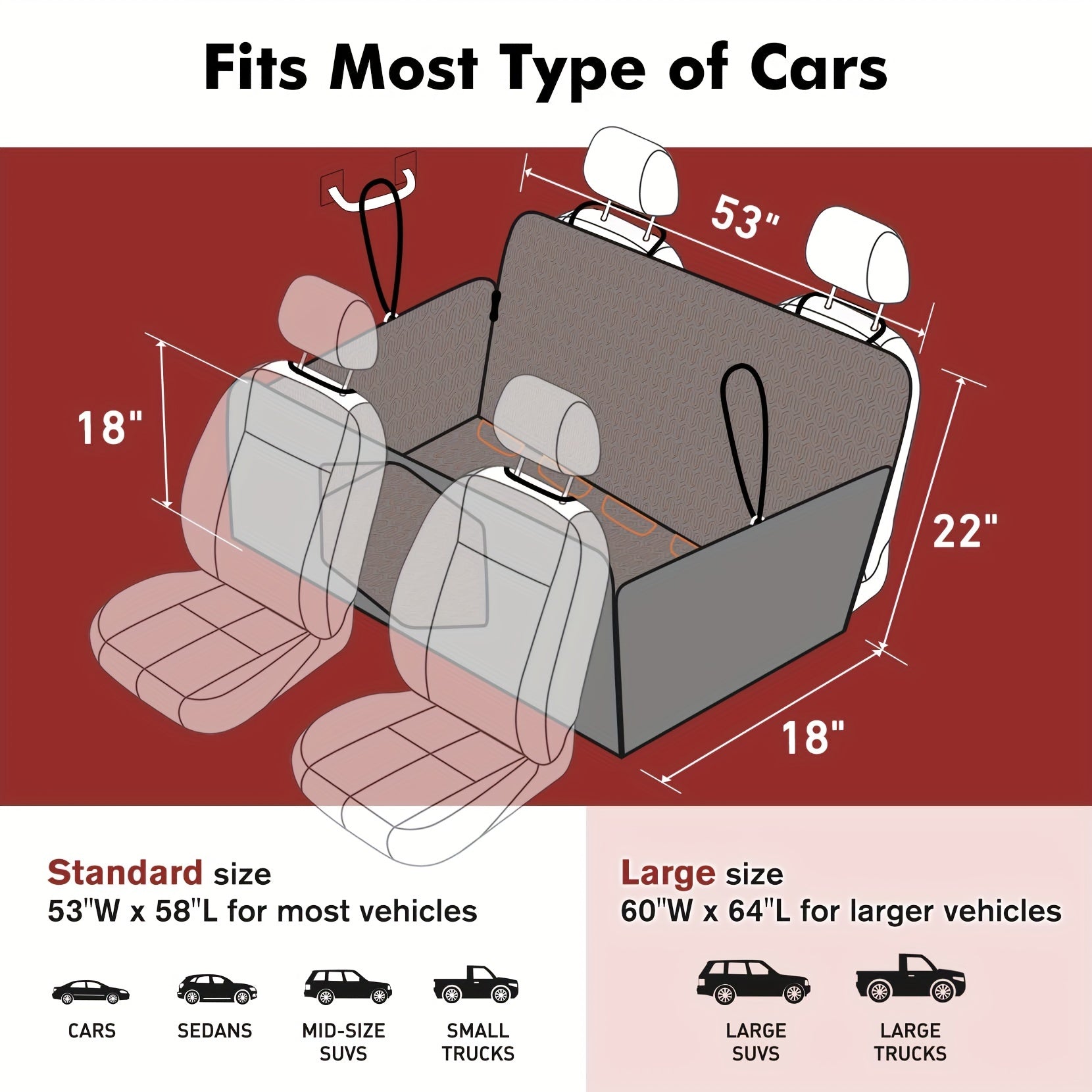 Waterproof 600D Scratch-Resistant Dog Car Seat Cover - Seat Covers with Nonslip Backing, Mesh Window, Storage Pocket, and Durable Hammock for Cars, Trucks, and SUVs