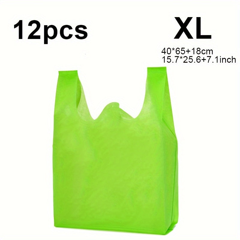 12-Pack Reusable Non-Woven Tote Bags, 4 Assorted Sizes, Eco-Friendly Grocery Shopping Bags, Multipurpose Storage & Gift Bags for Halloween, Christmas, Party Supplies - Suitable for Ages 14+