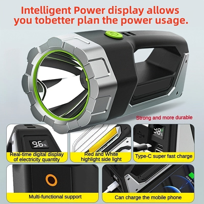 1pc High-Intensity LED Flashlight with Rechargeable 4000mAh Battery, Design, Magnetic Base & COB Side Lamp – Perfect for Camping, Fishing, Hunting, Car Repairs & Emergencies, Camping Essentials | Robust Flashlight Design |