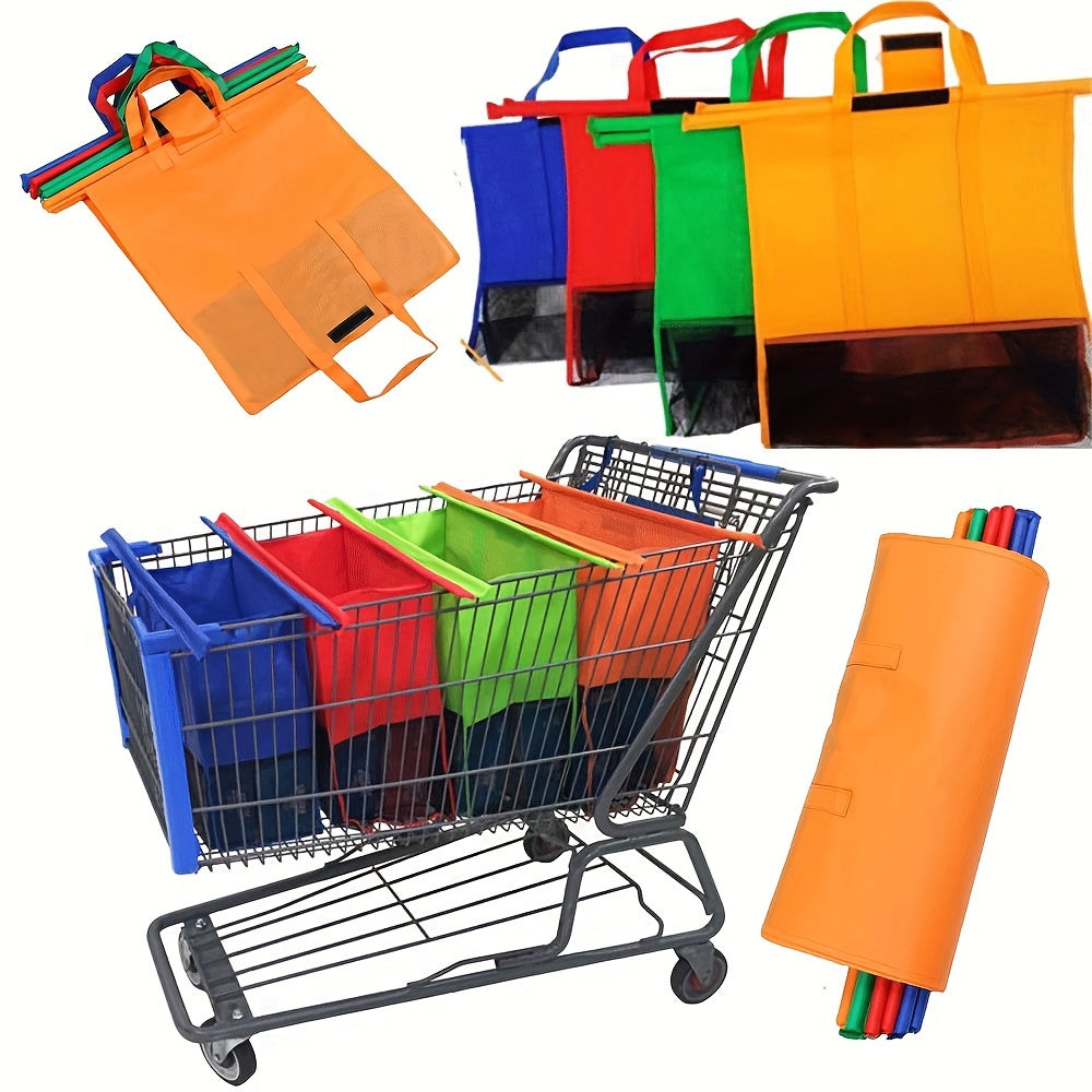 Reusable Grocery Shopping Bag Set of 4 - Eco-Friendly Non-Woven Tote Bags with Handles, Foldable, Multiple Colors, for Trolley Carts, Reduce Plastic Use