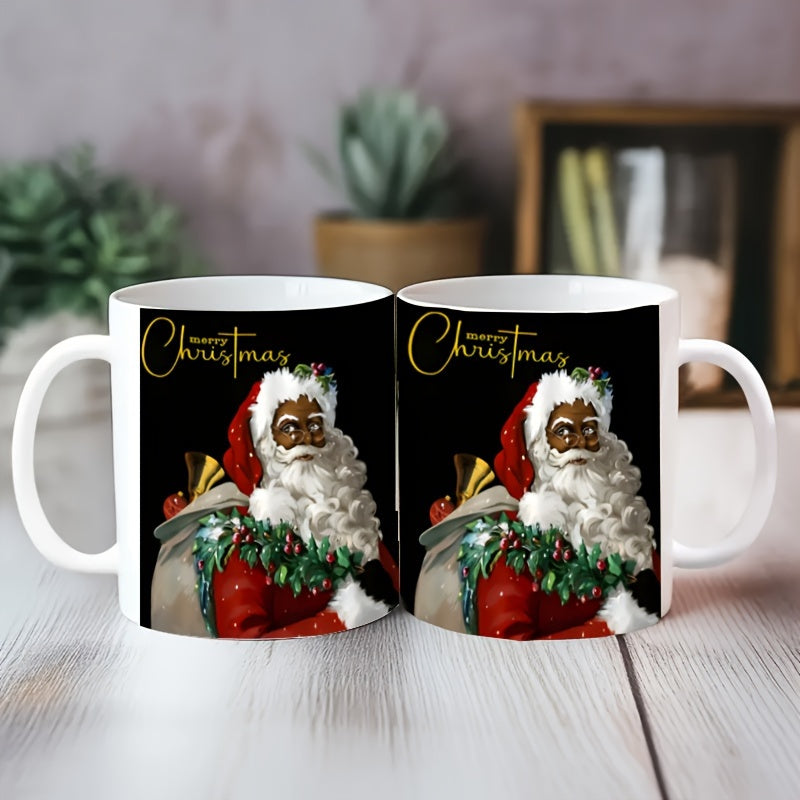 Merry Christmas Ceramic Coffee Mug 11oz - Santa with Gifts Holiday Design, Machine Washable, Reusable, Eco-Friendly Recyclable Material, Ideal for Juice, Milk, Perfect Gift for Family, Friends, Siblings