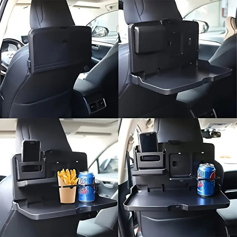 Black Multifunctional Car Backseat Tray with Foldable Table - Portable Dining Desk Holder for Eating, Drinking, and Laptop Work, Adjustable Organizer for Vehicle Interior, Car Table Tray