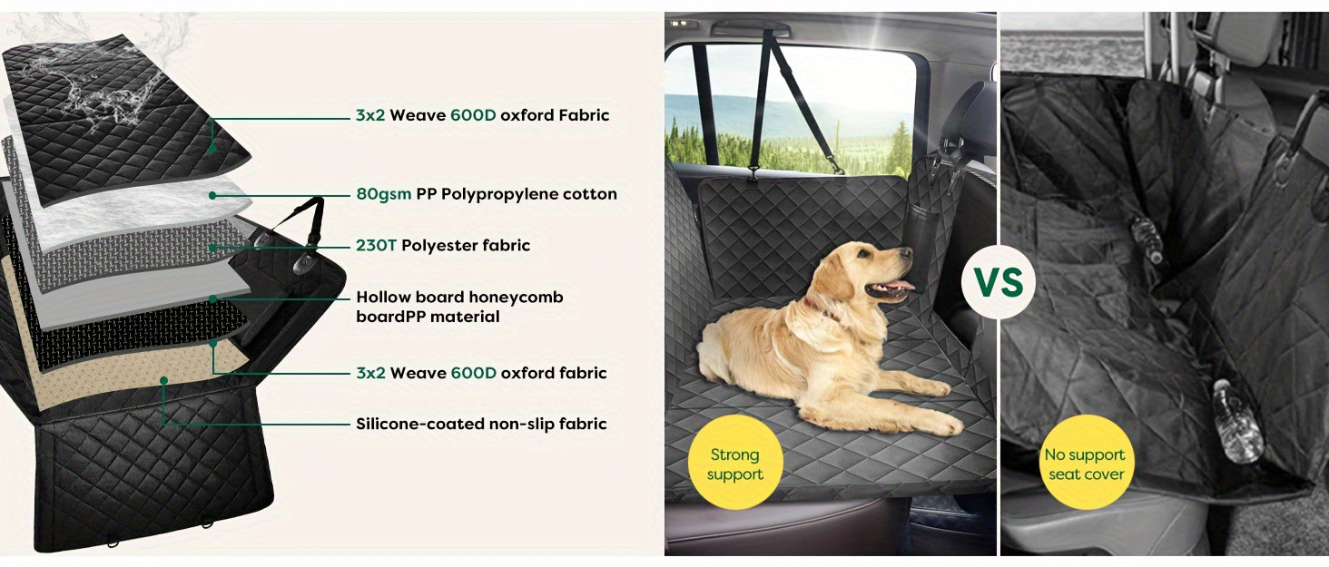 Heavy-Duty Dog Car Seat Cover & Back Seat Extender with Mesh Window, Quilted Fabric, Waterproof, 300 lbs Capacity - Ideal for SUVs and Trucks, Black, Seat Covers for Car