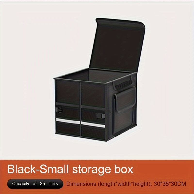 Foldable Car Trunk Organizer with Lid, Large Capacity Multi-Compartment Storage Box for SUV, Fabric Material with Mesh Pockets for Vehicle Cargo Organization