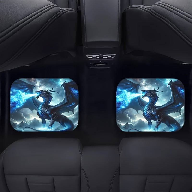 4pcs Cool Dragon Print Design Carpet Car Floor Mats Suitable for Cars, Trucks, SUVs - 4pcs Front and Rear Full Set Universal Car Interior Protection Decoration