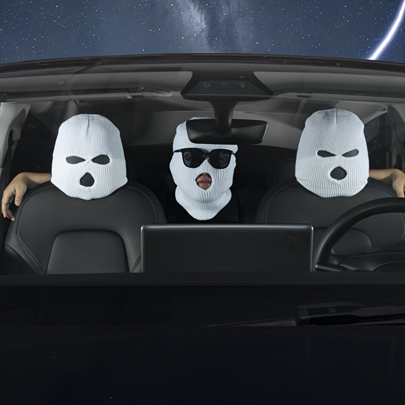 1pc Unisex Acrylic Balaclava Ski Mask, Street Style Knitted Warm Headgear, Medium Stretch Solid Color, Hand Washable, Halloween Horror Spoof Car Decoration, 100% Acrylic