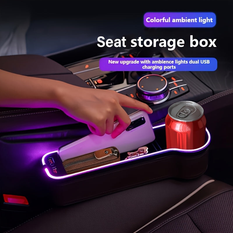 Car Seat Slot Storage Box, ABS Resin, with Mobile Phone Holder, Charger, Ambient Lighting, Center Control Armrest, for Car Interior